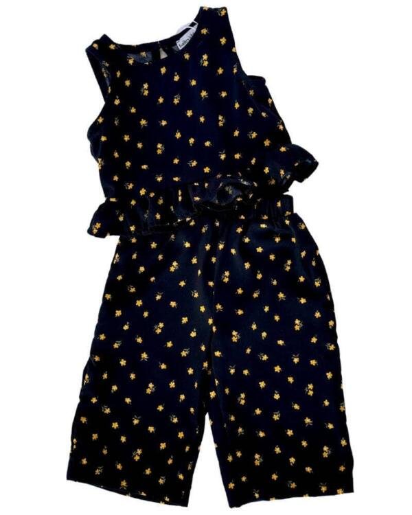 Sterling Peplum Two-Piece Set - Black with Yellow Florals