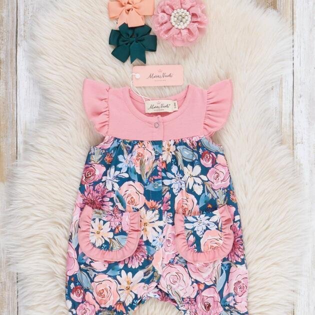 Dusty Rose Watercolor Ruffle Romper