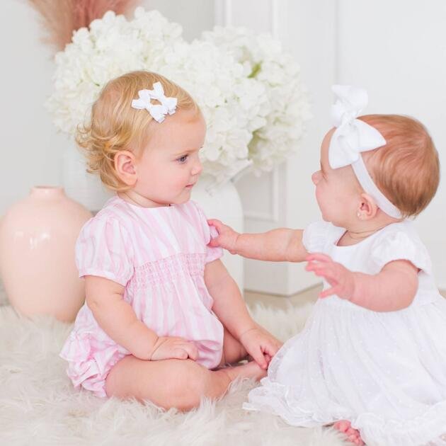 Baby Girls Pink Stripe Smocked Puff Sleeve Bubble Romper