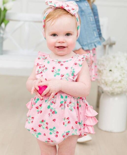 Baby Girls Sweet As Strawberries Tank Waterfall Romper