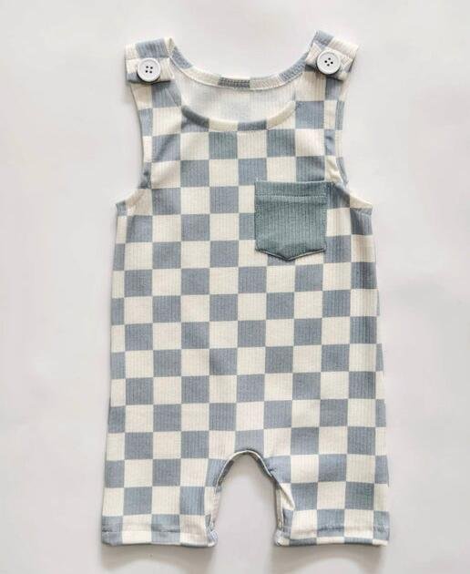 Boy's Blue Checker Pocket Romper