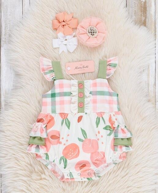 Peaches & Green Gingham Ruffle Bubble